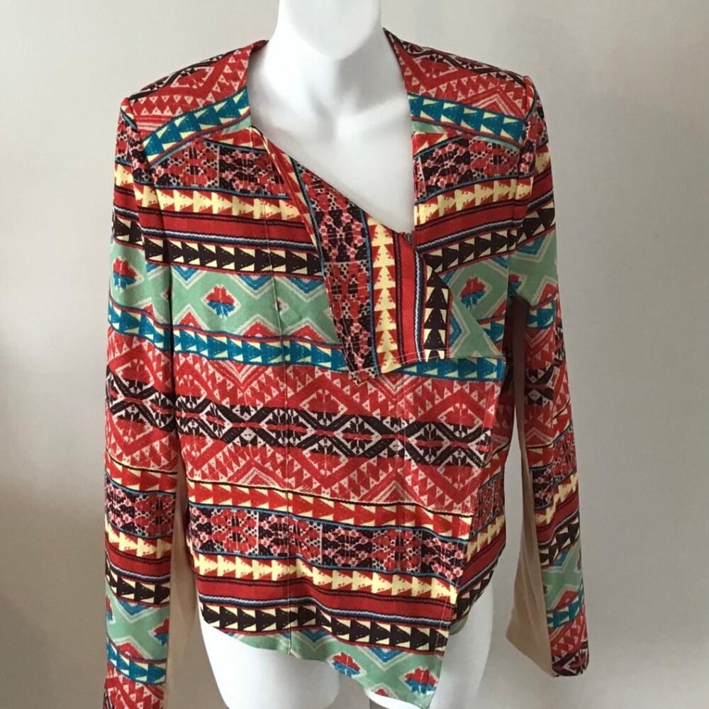 BCBG Maxazria Ash Moto Large Multi-Color‎ Tribal Jacket Long Sleeve Zip Front